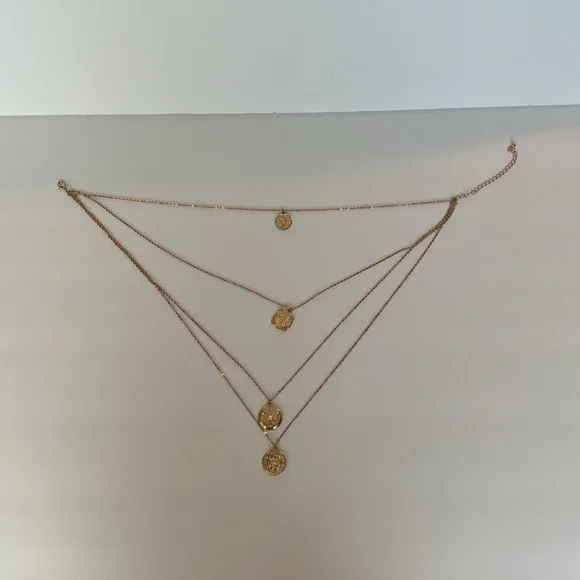European & Australian Coin Pendant 4 layered Tiered Gold Tone Euro Travel Summer - Picture 2 of 11